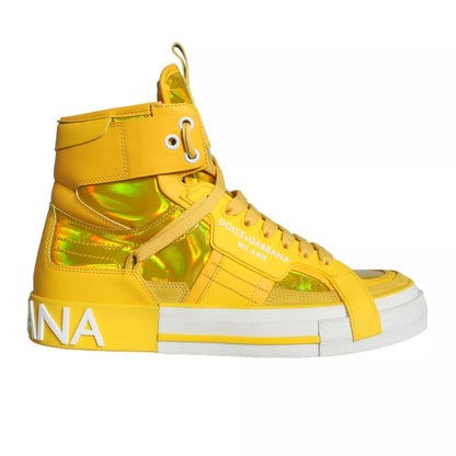  - Yellow White Leather High Top Sneakers Shoes