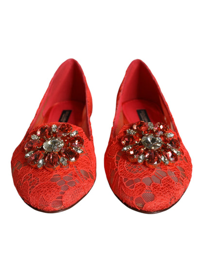 Coral Lace Crystal Ballet Flats Loafers Shoes - The Luxe Alliance