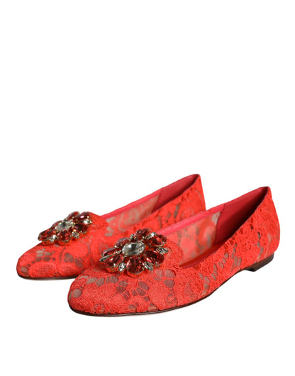 Coral Lace Crystal Ballet Flats Loafers Shoes - The Luxe Alliance