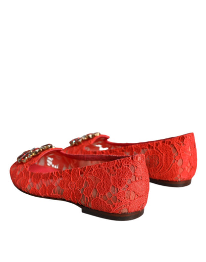 Coral Lace Crystal Ballet Flats Loafers Shoes - The Luxe Alliance