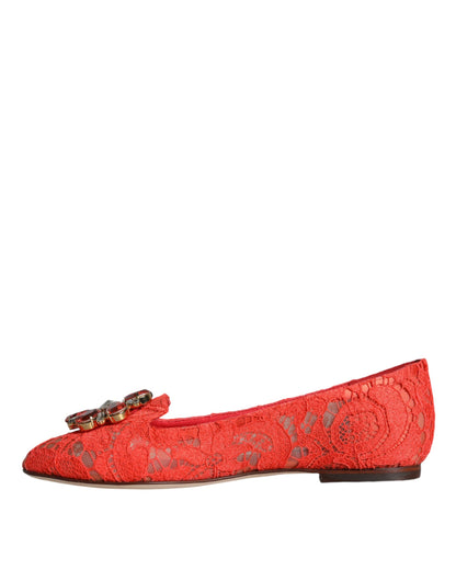 Coral Lace Crystal Ballet Flats Loafers Shoes - The Luxe Alliance