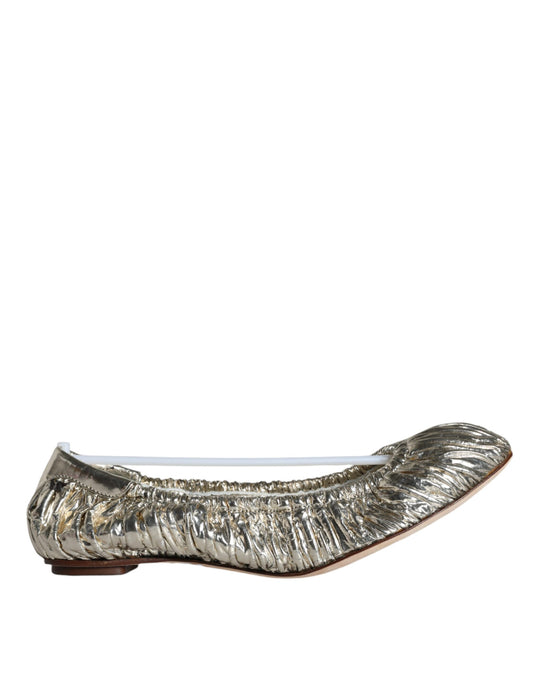 Silver Patent Leather Scrunch Ballet Flats Shoes - The Luxe Alliance