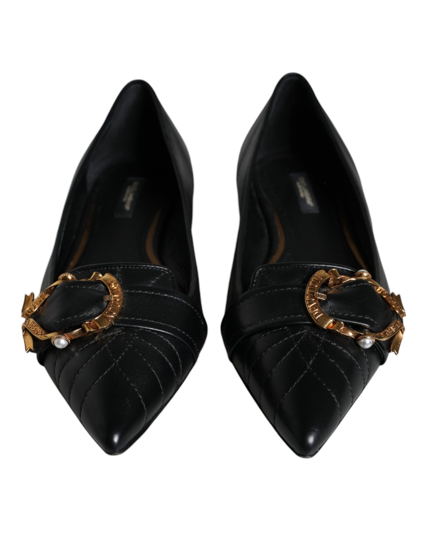  - Black Devotion Leather Pointy Flats Shoes