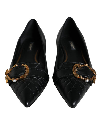  - Black Devotion Leather Pointy Flats Shoes