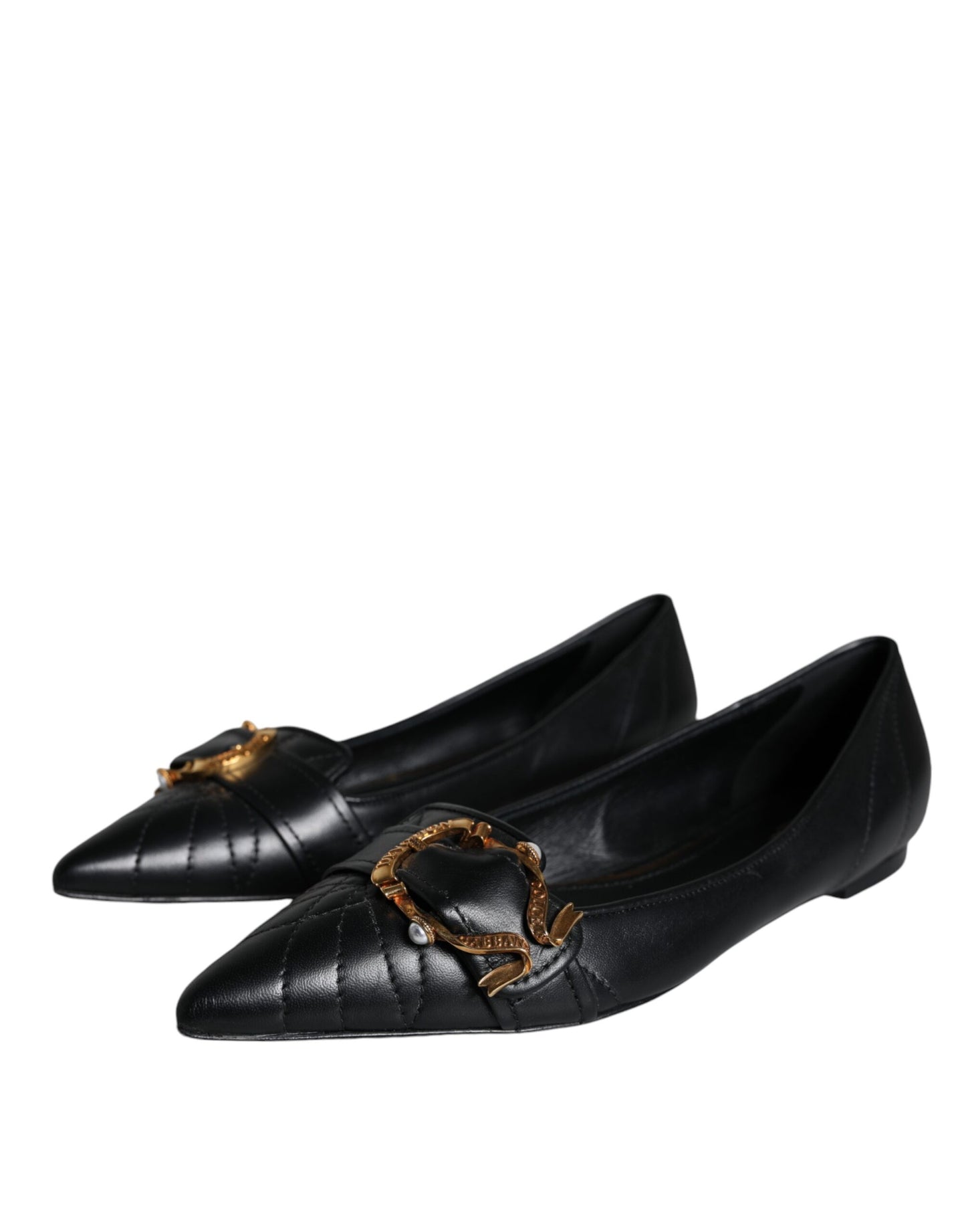  - Black Devotion Leather Pointy Flats Shoes