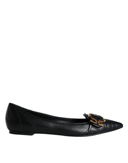  - Black Devotion Leather Pointy Flats Shoes