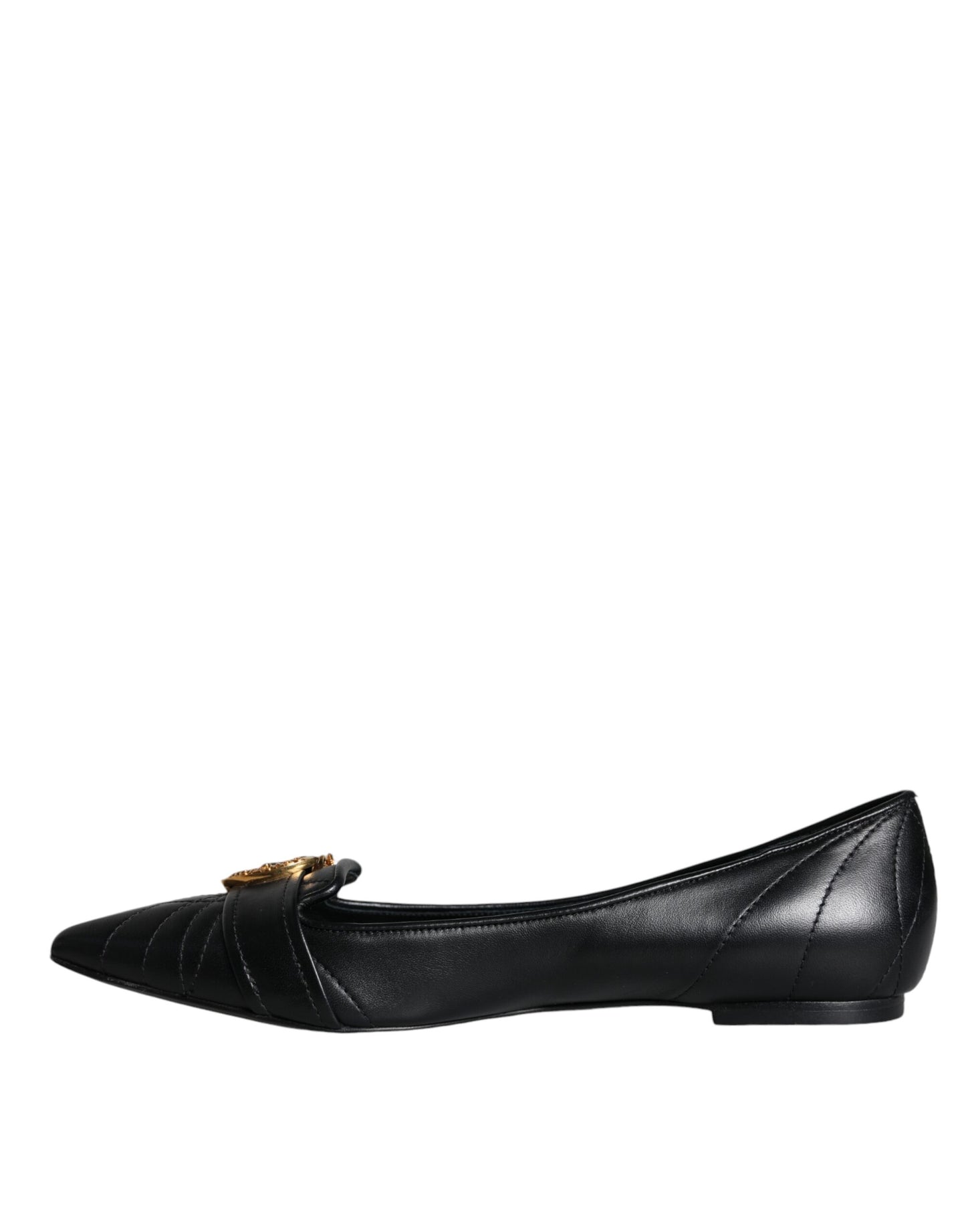  - Black Devotion Leather Pointy Flats Shoes