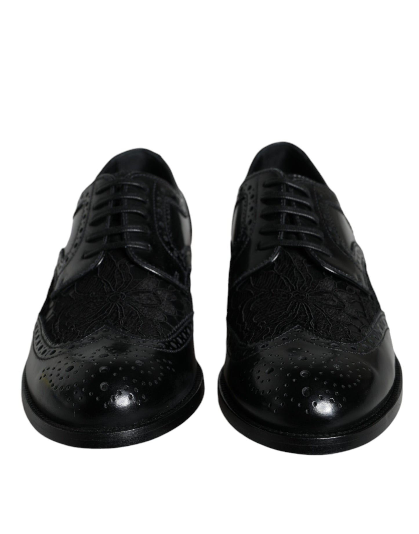  - Black Leather Floral Lace Dress Formal Shoes