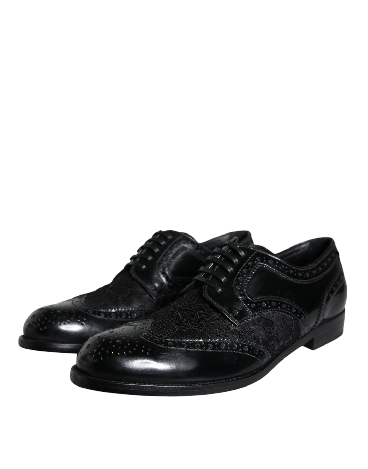  - Black Leather Floral Lace Dress Formal Shoes