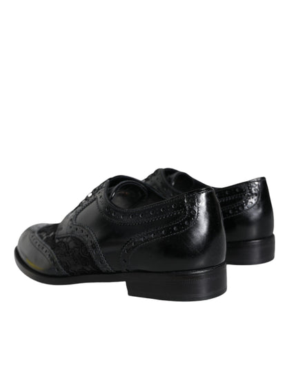  - Black Leather Floral Lace Dress Formal Shoes