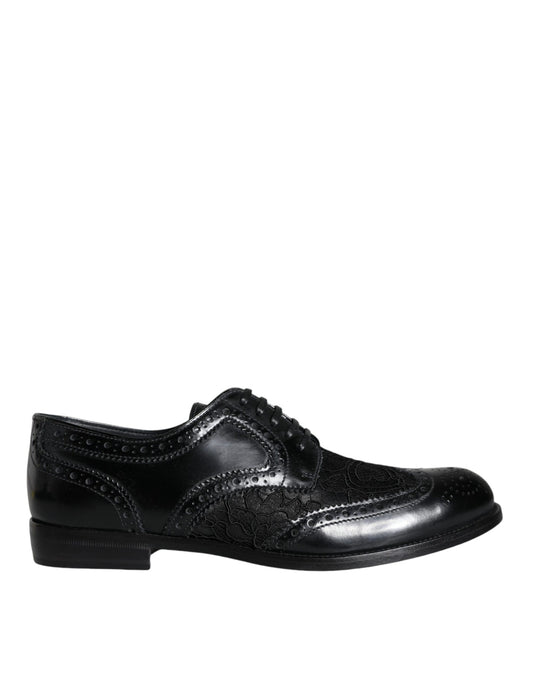  - Black Leather Floral Lace Dress Formal Shoes