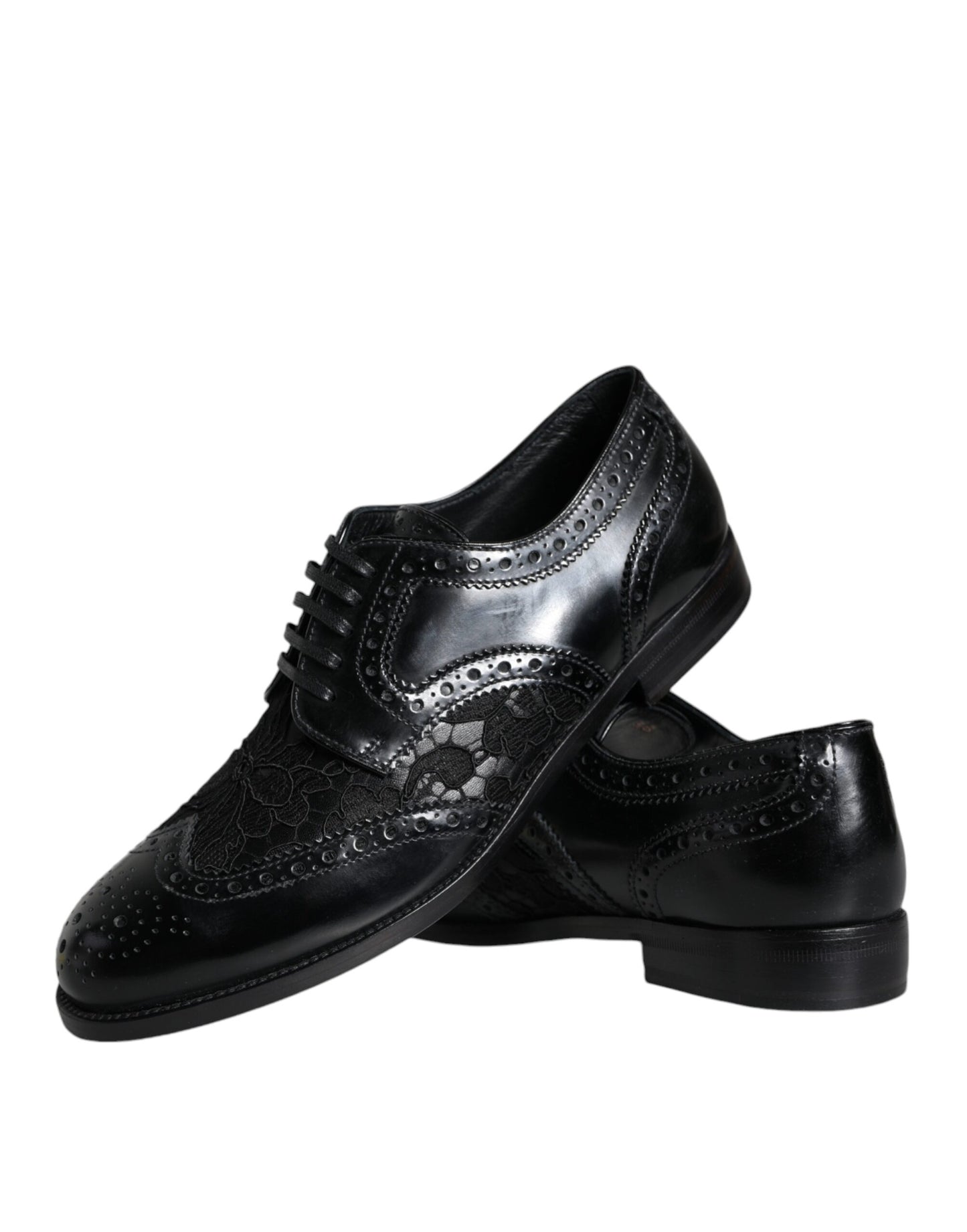  - Black Leather Floral Lace Dress Formal Shoes