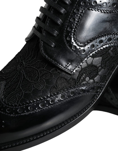  - Black Leather Floral Lace Dress Formal Shoes