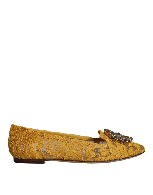 Mustard Lace Crystal Ballet Flats Loafer Shoes - The Luxe Alliance