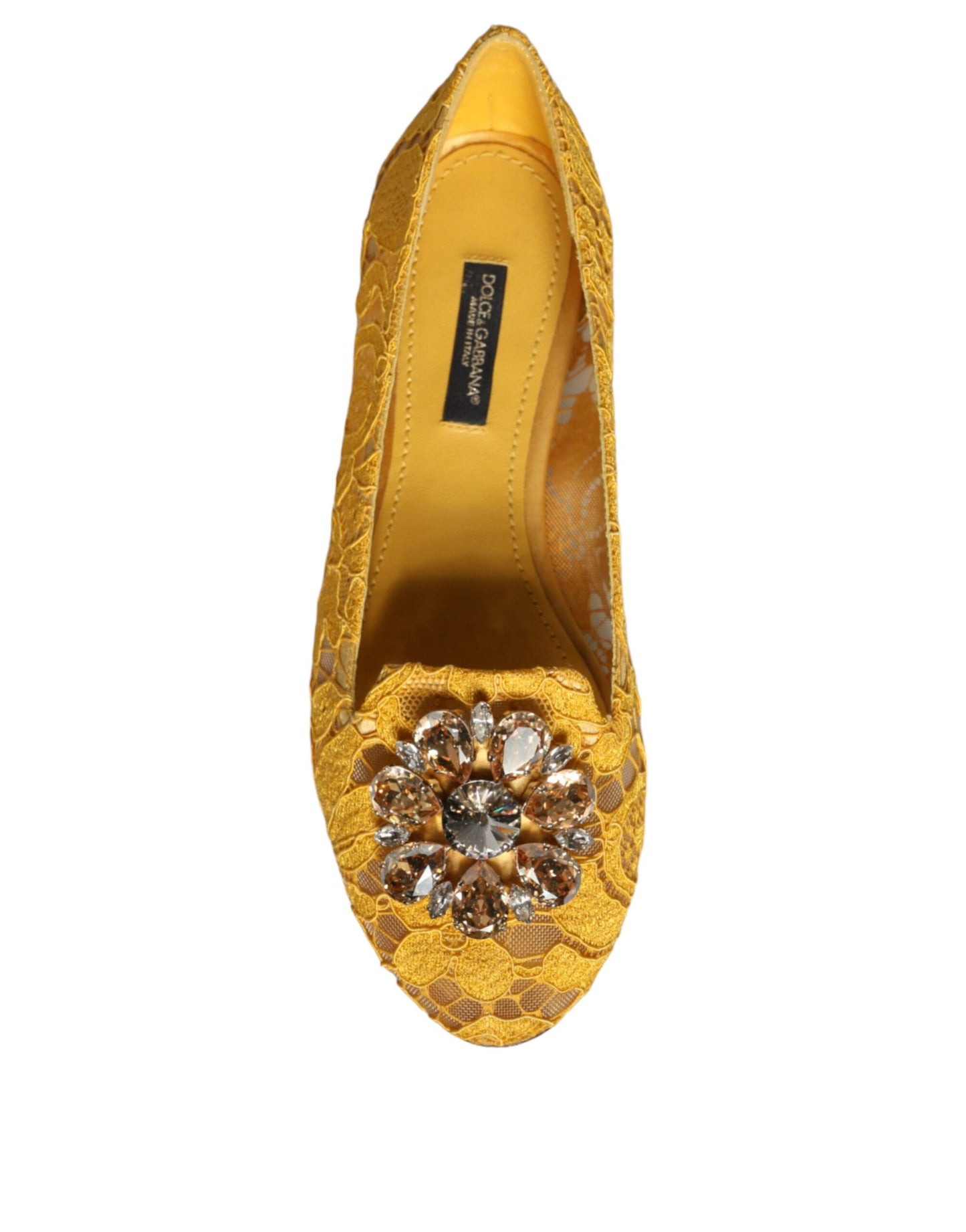 Mustard Lace Crystal Ballet Flats Loafer Shoes - The Luxe Alliance