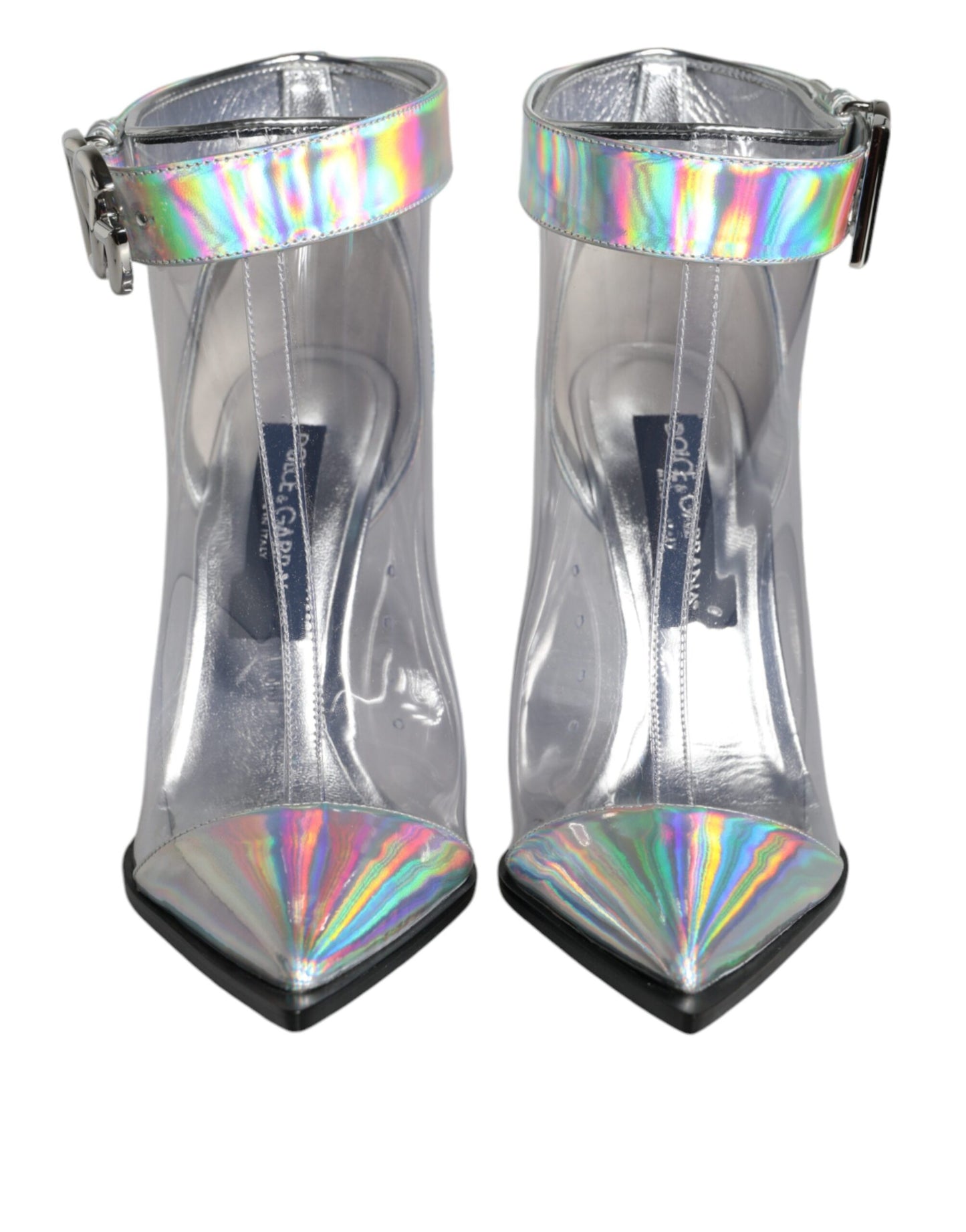 Silver Iridescent PVC Pointed Short Boots Shoes - The Luxe Alliance