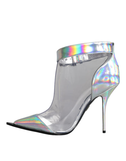 Silver Iridescent PVC Pointed Short Boots Shoes - The Luxe Alliance