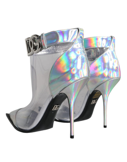 Silver Iridescent PVC Pointed Short Boots Shoes - The Luxe Alliance