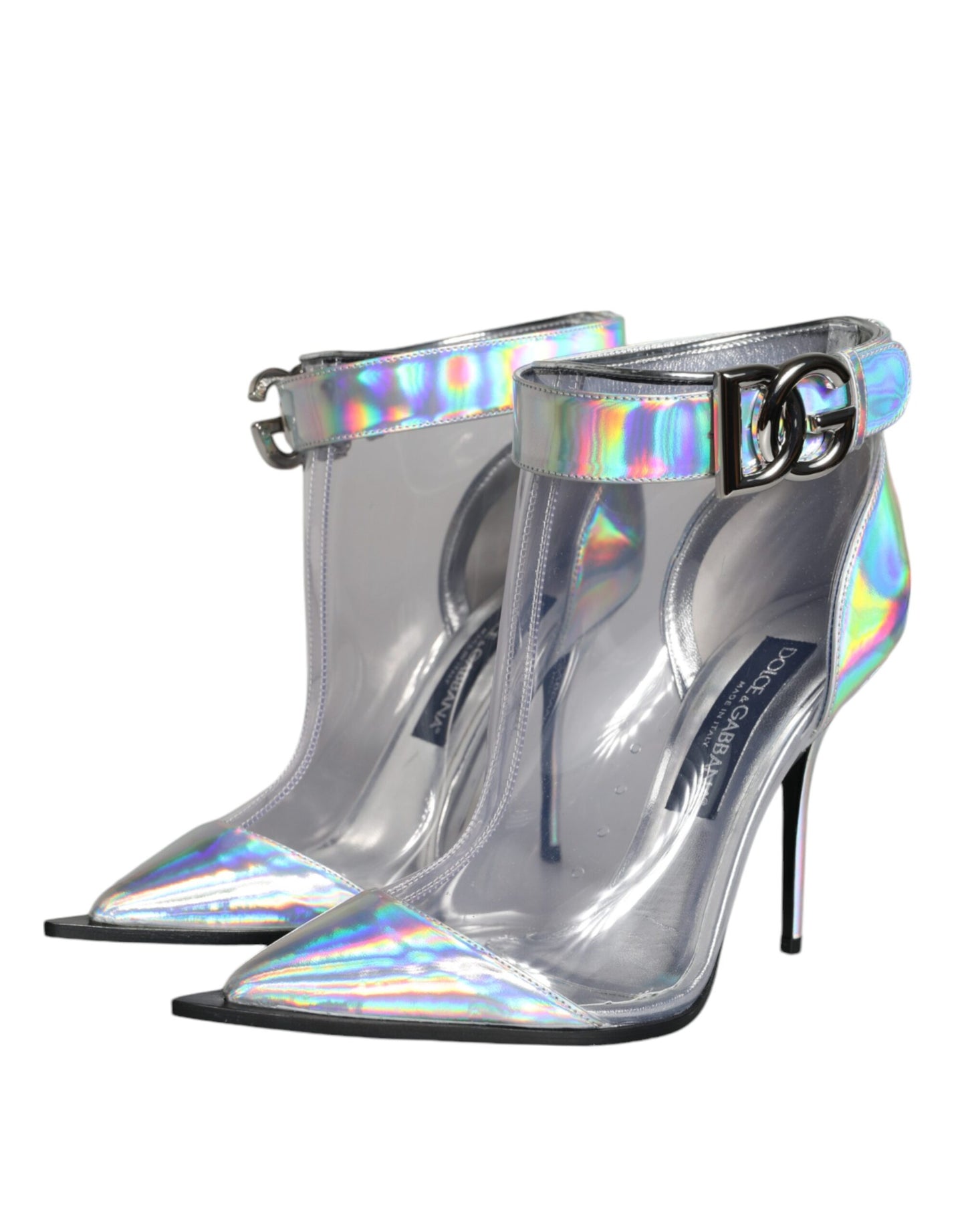 Silver Iridescent PVC Pointed Short Boots Shoes - The Luxe Alliance