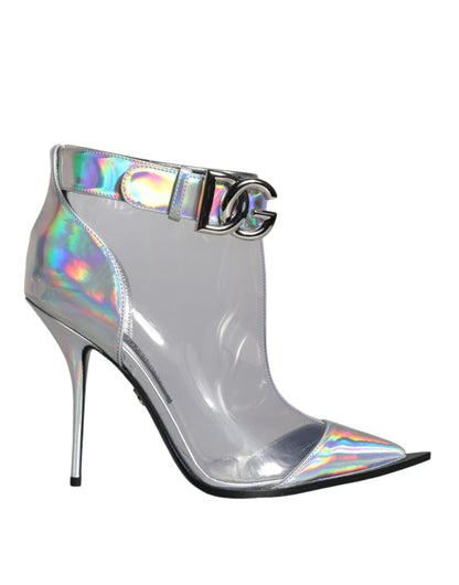 Silver Iridescent PVC Pointed Short Boots Shoes - The Luxe Alliance