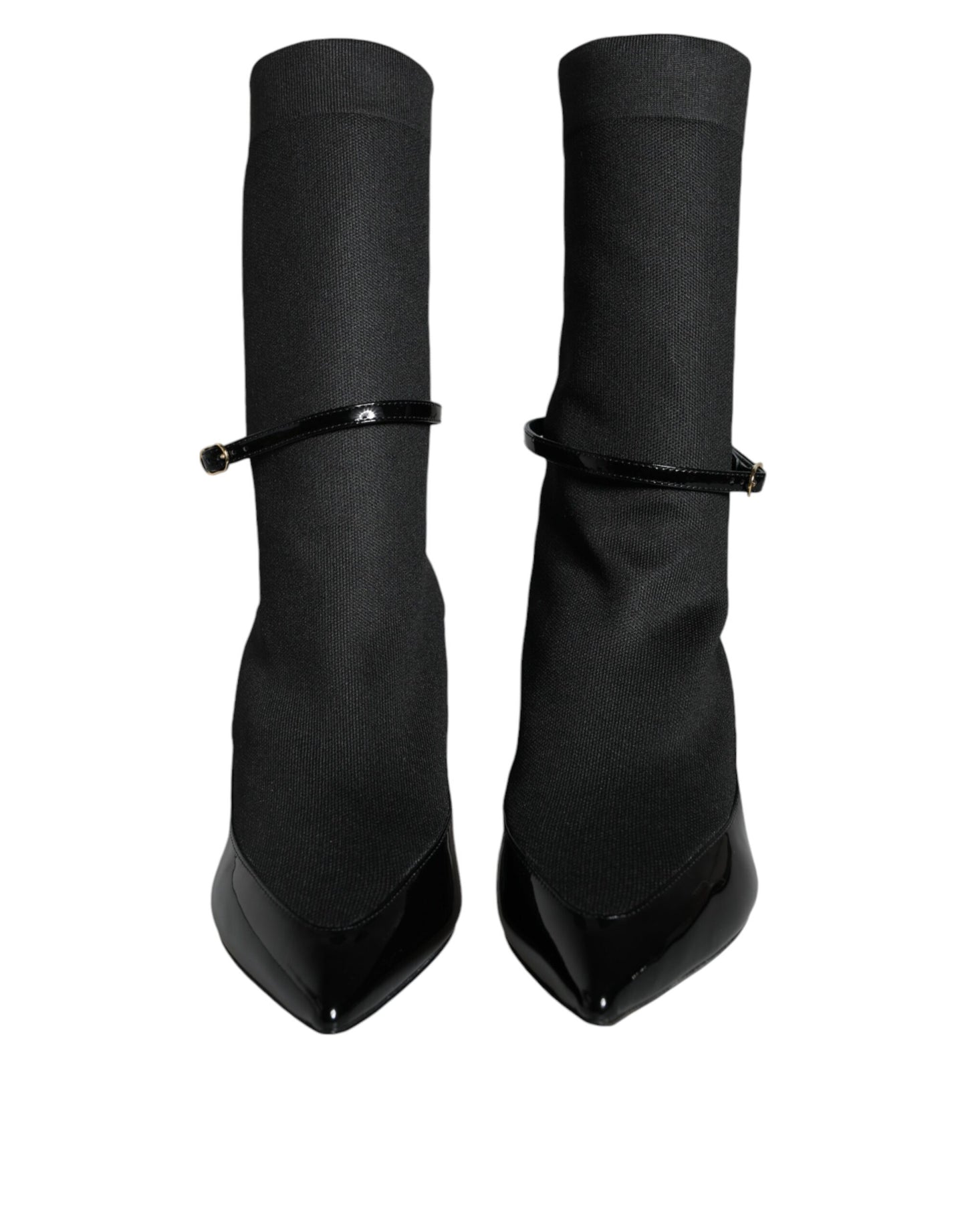 Black Leather Stilettos Booties Socks Shoes - The Luxe Alliance