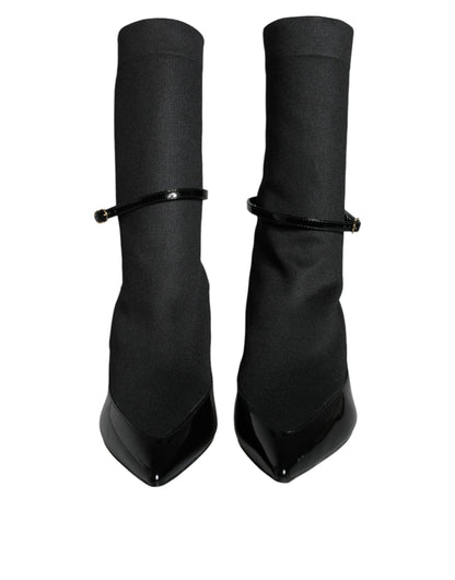 Black Leather Stilettos Booties Socks Shoes - The Luxe Alliance