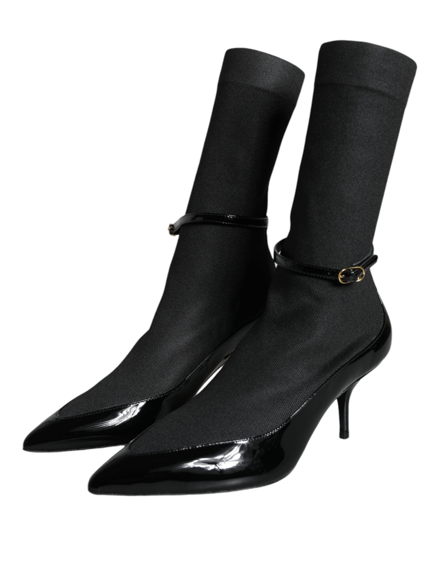 Black Leather Stilettos Booties Socks Shoes - The Luxe Alliance