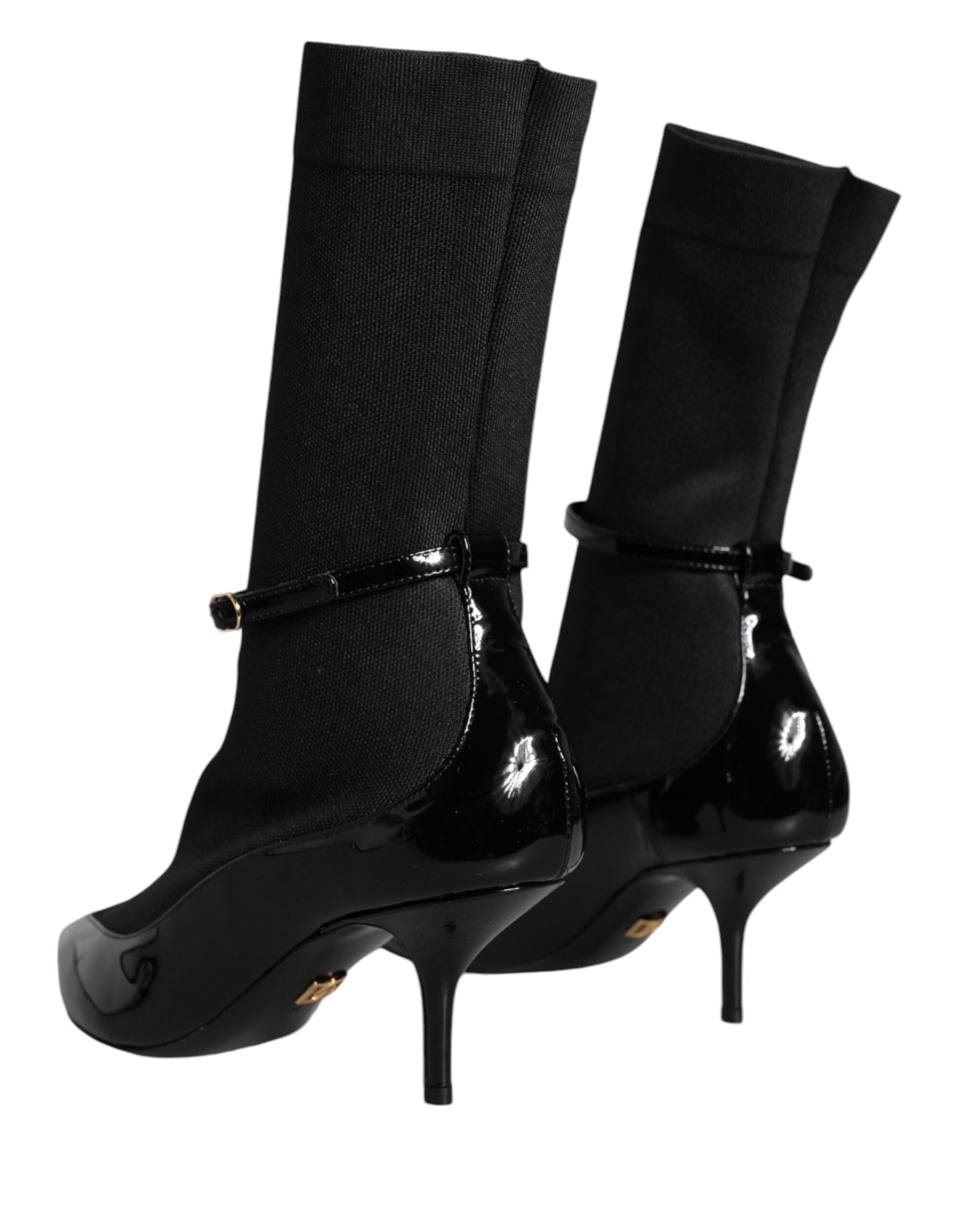 Black Leather Stilettos Booties Socks Shoes - The Luxe Alliance