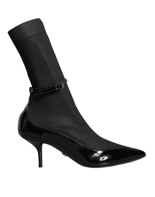  - Black Leather Stilettos Booties Socks Shoes