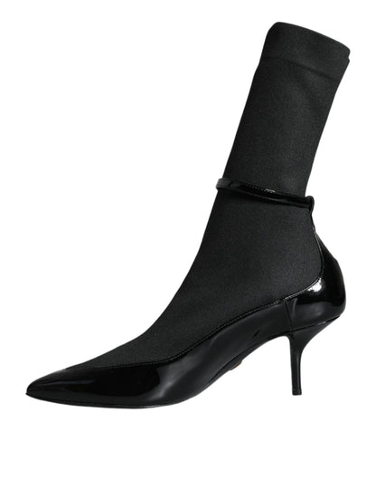 Black Leather Stilettos Booties Socks Shoes - The Luxe Alliance