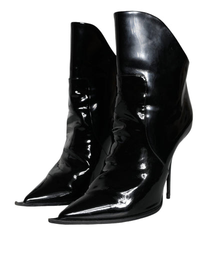 Black Patent Leather Pointed Ankle Boot Shoes - The Luxe Alliance