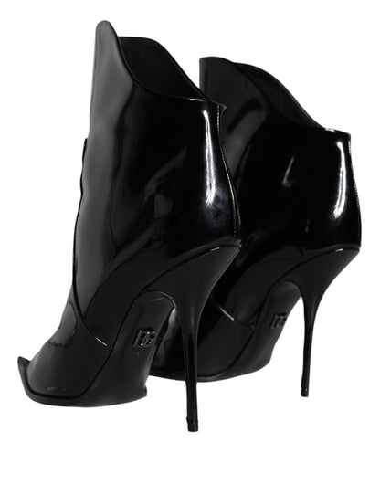 Black Patent Leather Pointed Ankle Boot Shoes - The Luxe Alliance