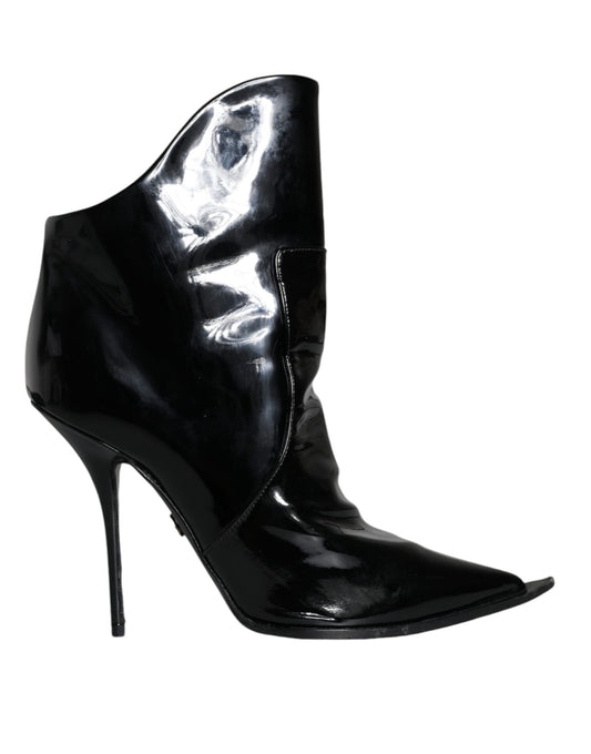 Black Patent Leather Pointed Ankle Boot Shoes - The Luxe Alliance