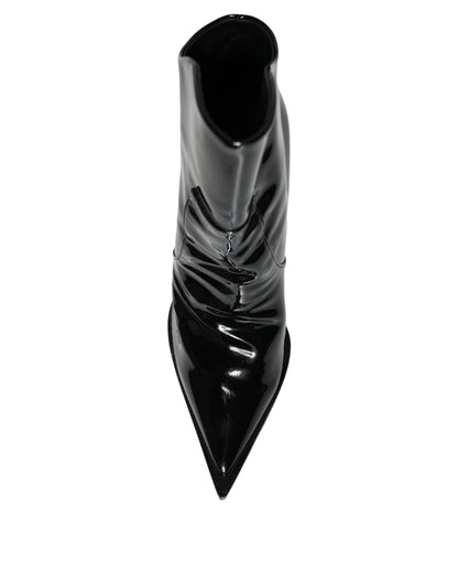 Black Patent Leather Pointed Ankle Boot Shoes - The Luxe Alliance