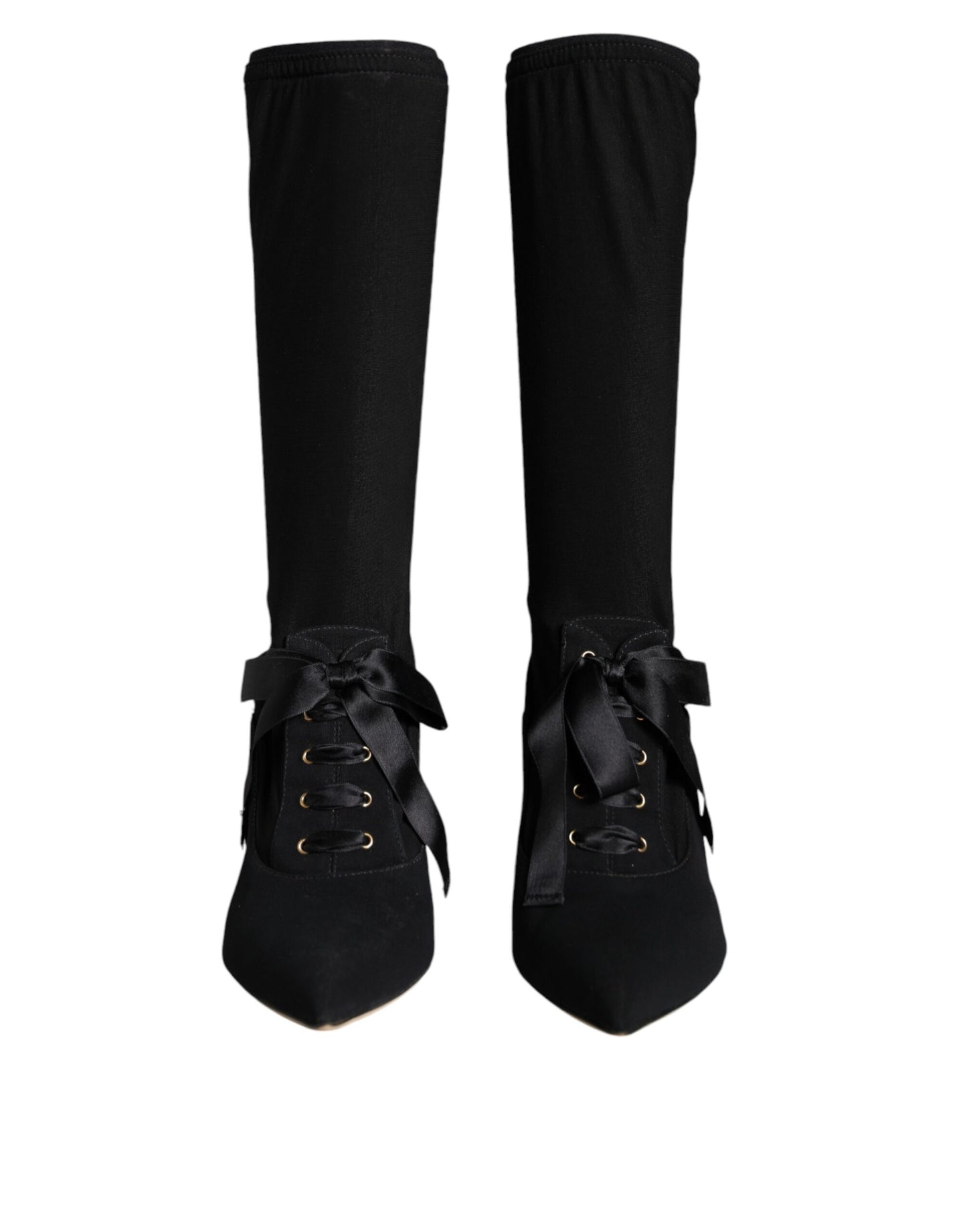 Black Stiletto Heels Mid Calf Boots Shoes - The Luxe Alliance