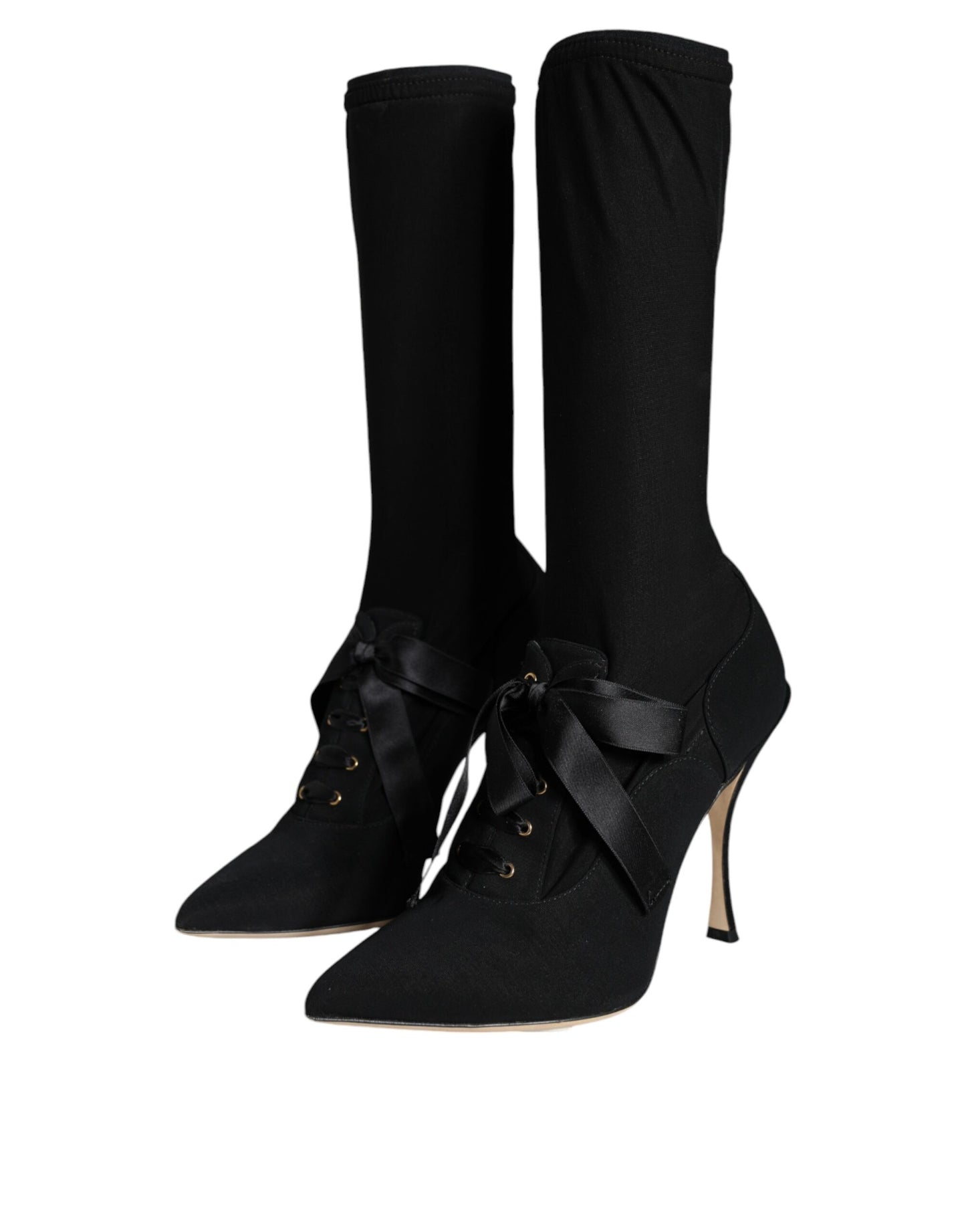 Black Stiletto Heels Mid Calf Boots Shoes - The Luxe Alliance