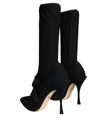 Black Stiletto Heels Mid Calf Boots Shoes - The Luxe Alliance