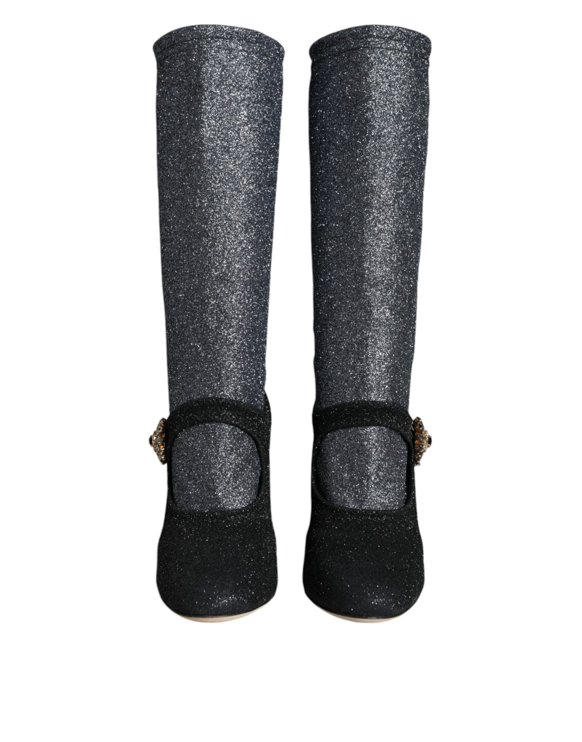 Dolce & Gabbana Black Crystal Mary Janes Booties