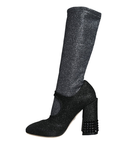 Black Crystal Mary Janes Booties Shoes - The Luxe Alliance