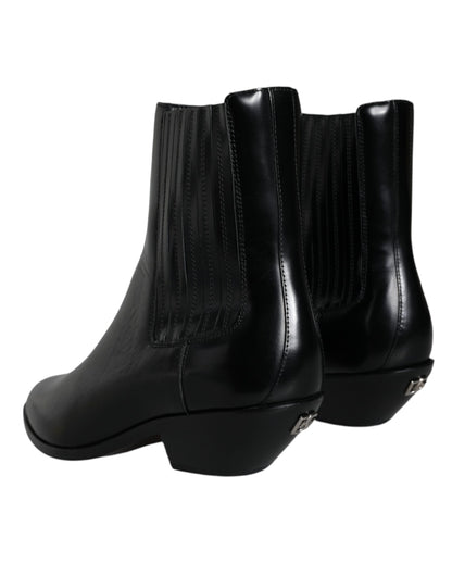 Black Leather Ankle Boots Booties Shoes - The Luxe Alliance