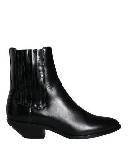 Black Leather Ankle Boots Booties Shoes - The Luxe Alliance