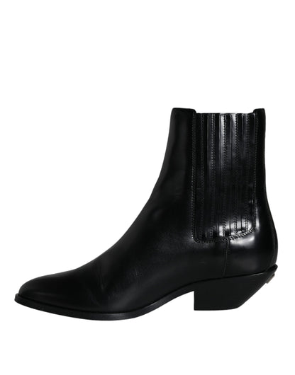 Black Leather Ankle Boots Booties Shoes - The Luxe Alliance