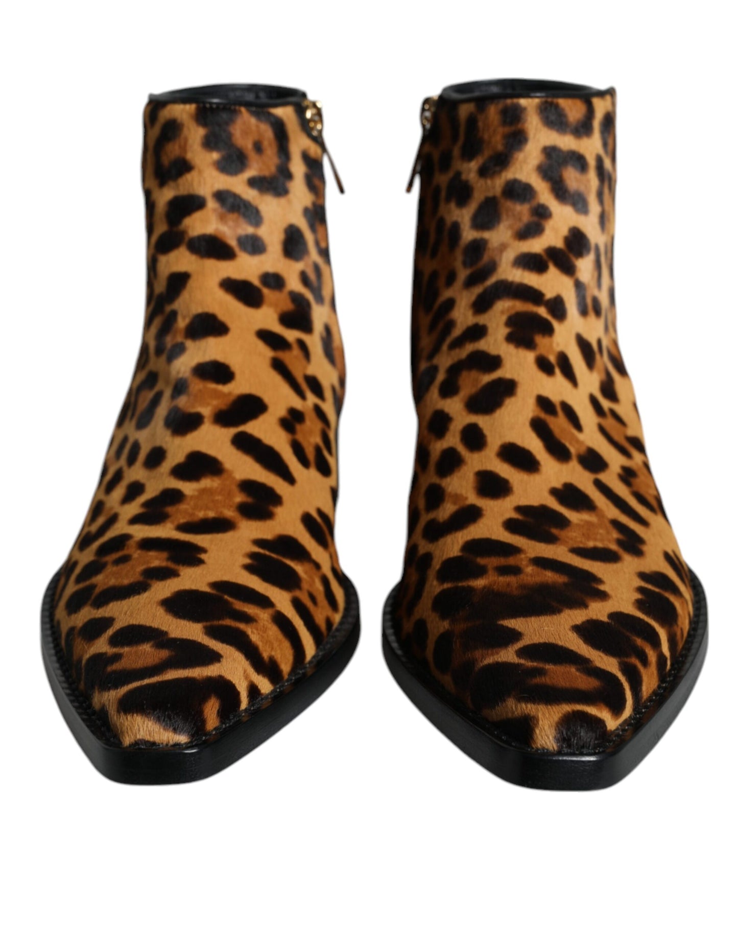  - Brown Leopard Calf Fur Ankle Boots Shoes