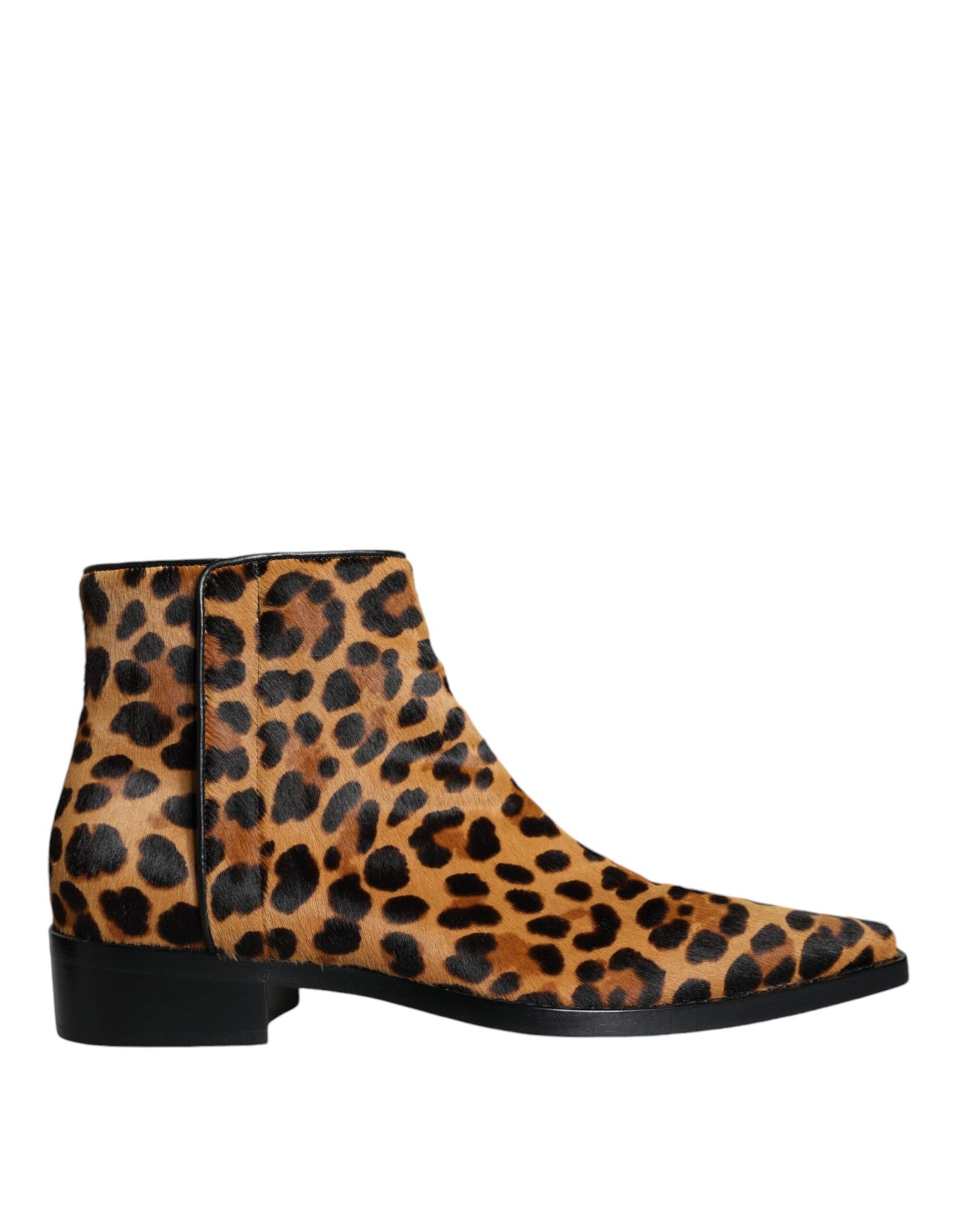  - Brown Leopard Calf Fur Ankle Boots Shoes