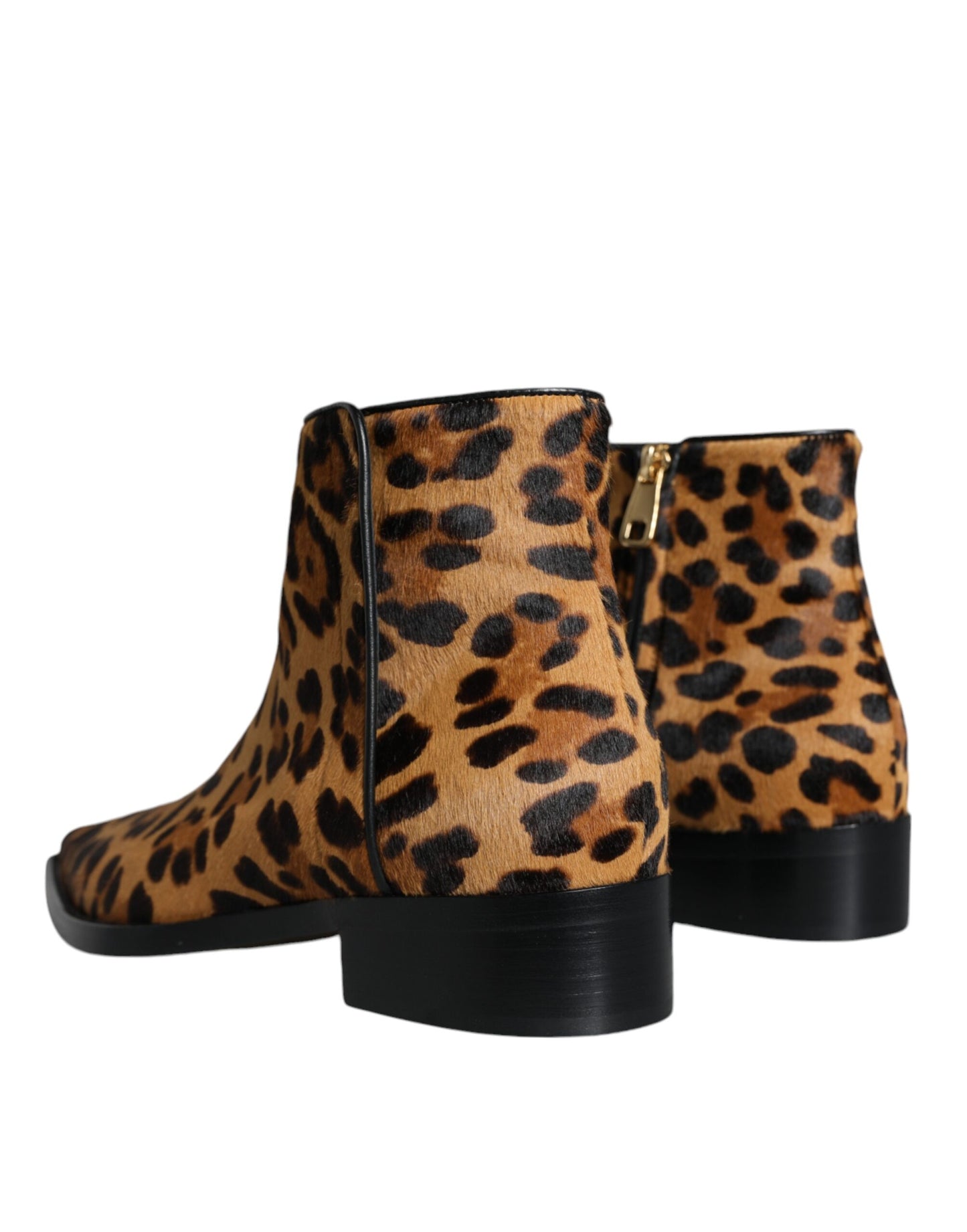  - Brown Leopard Calf Fur Ankle Boots Shoes