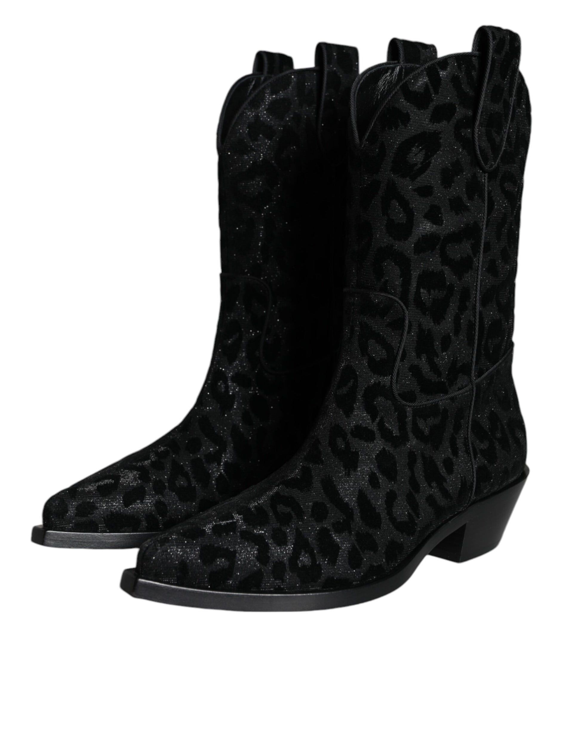 Black Grey Leopard Cowboy Boots