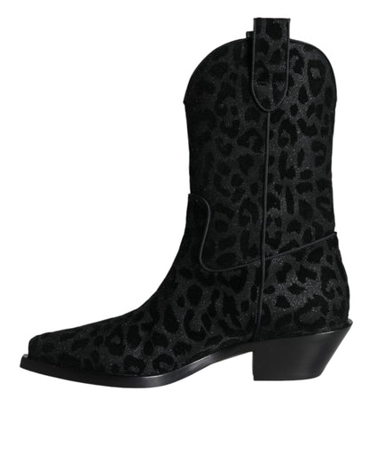 Black Grey Leopard Cowboy Boots