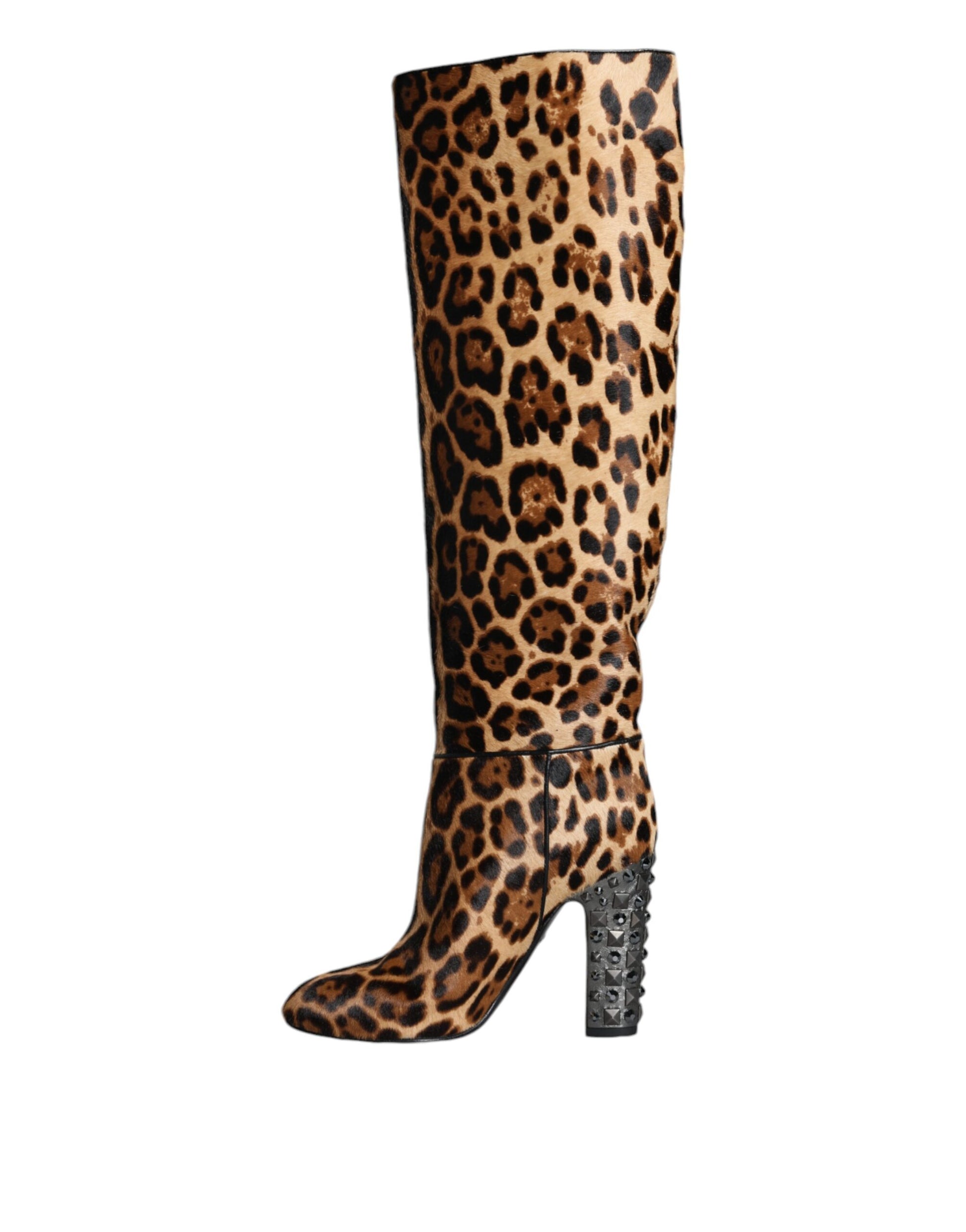 Beige Black Leopard Knee High Boots Shoes