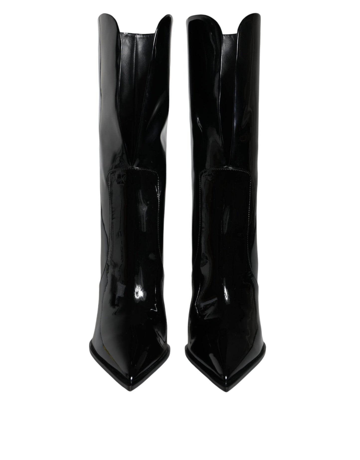 Black Patent Leather Mid Calf Boots Shoes - The Luxe Alliance