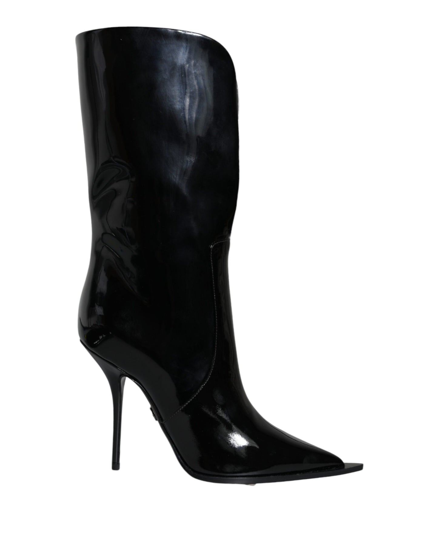 Black Patent Leather Mid Calf Boots Shoes - The Luxe Alliance